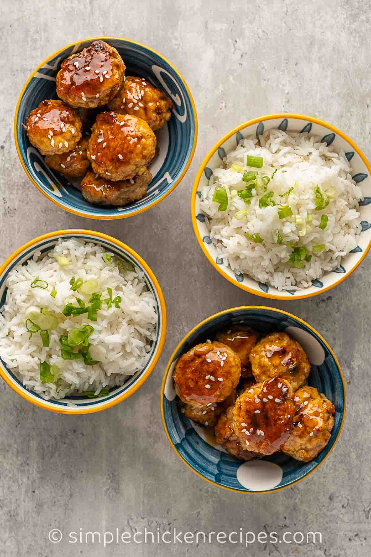 chicken teriyaki meatballs in small bowls
