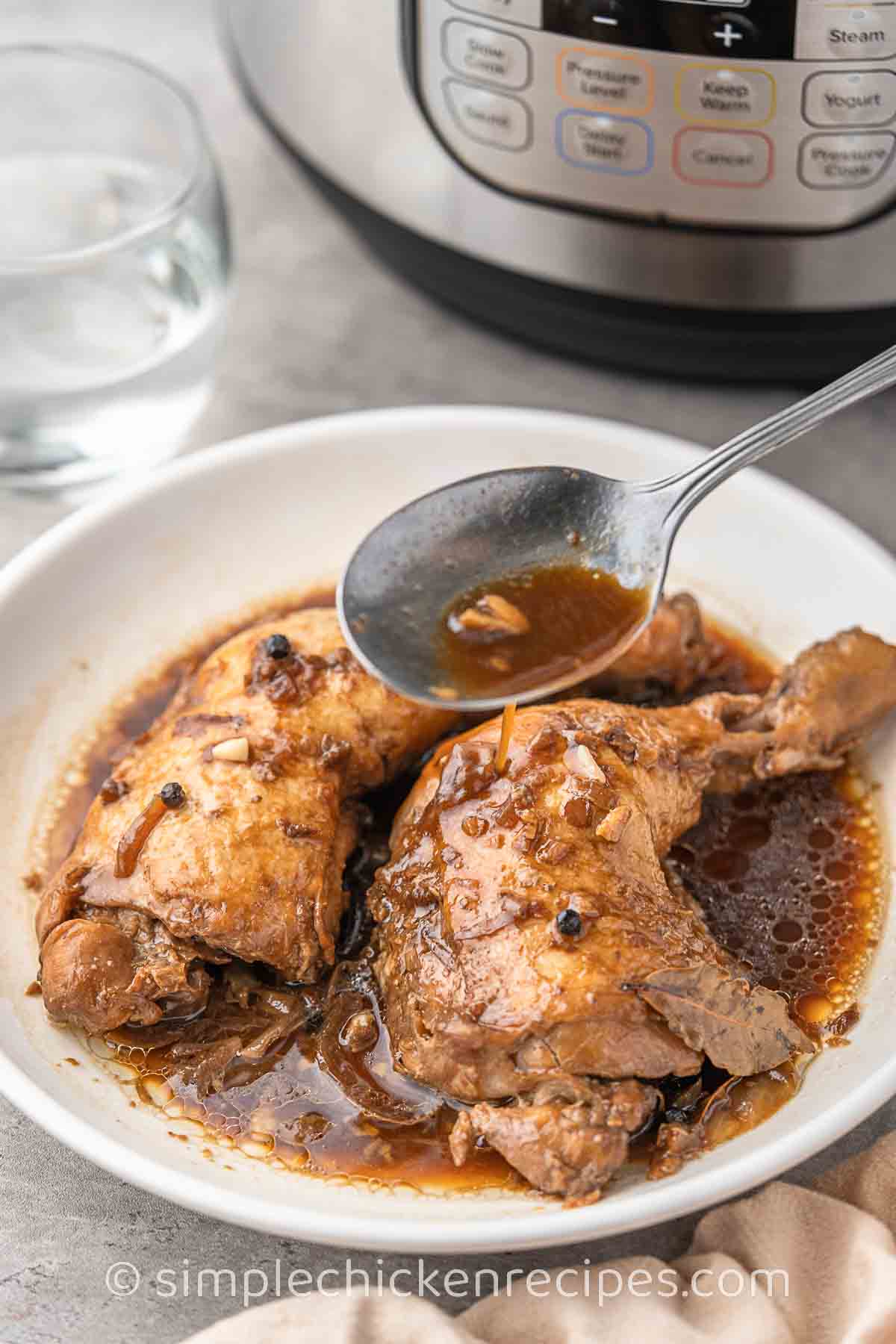Filipino chicken adobo cooked in an Instant Pot