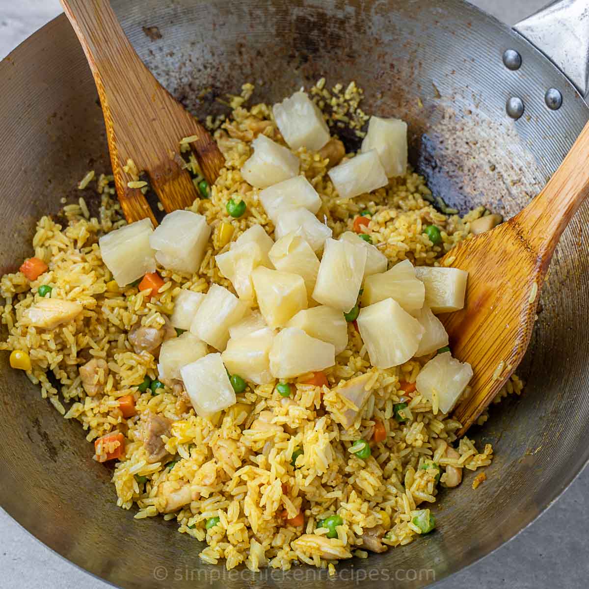 yellow fried rice with pineapple Thai-style.