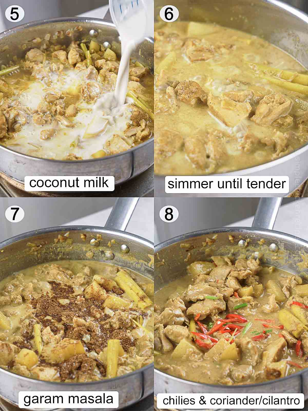 step-by-step process on how to make simple chicken coconut curry